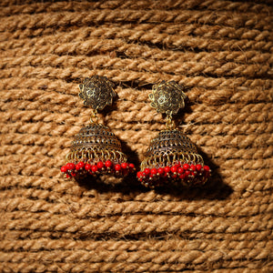 Aditi Handcrafted Golden GS Beaded Jhumki Earrings