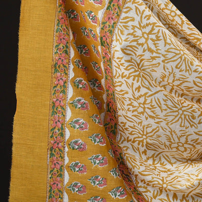 Brown - 3pc Sanganeri Block Printed Cotton Suit Material Set