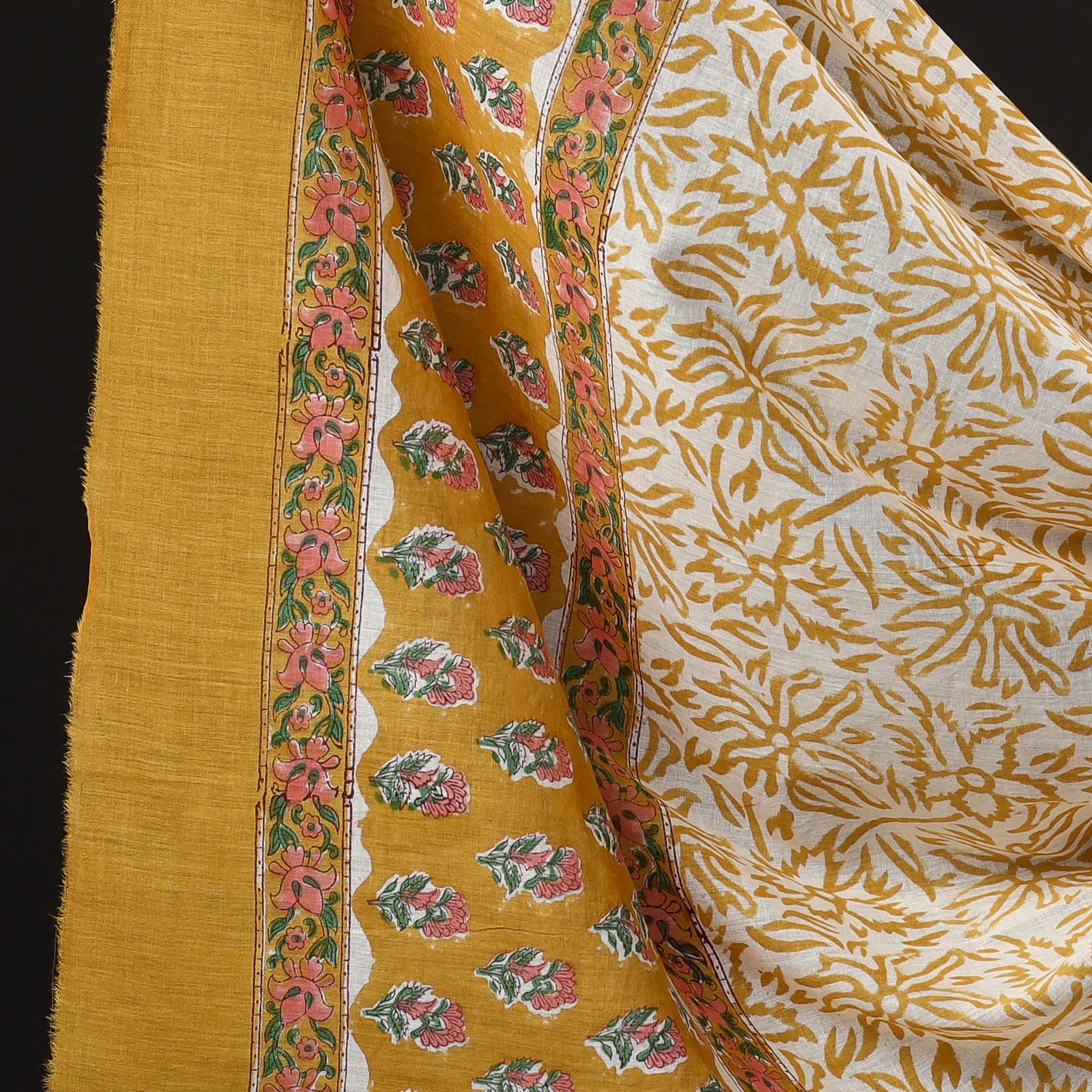 Brown - 3pc Sanganeri Block Printed Cotton Suit Material Set