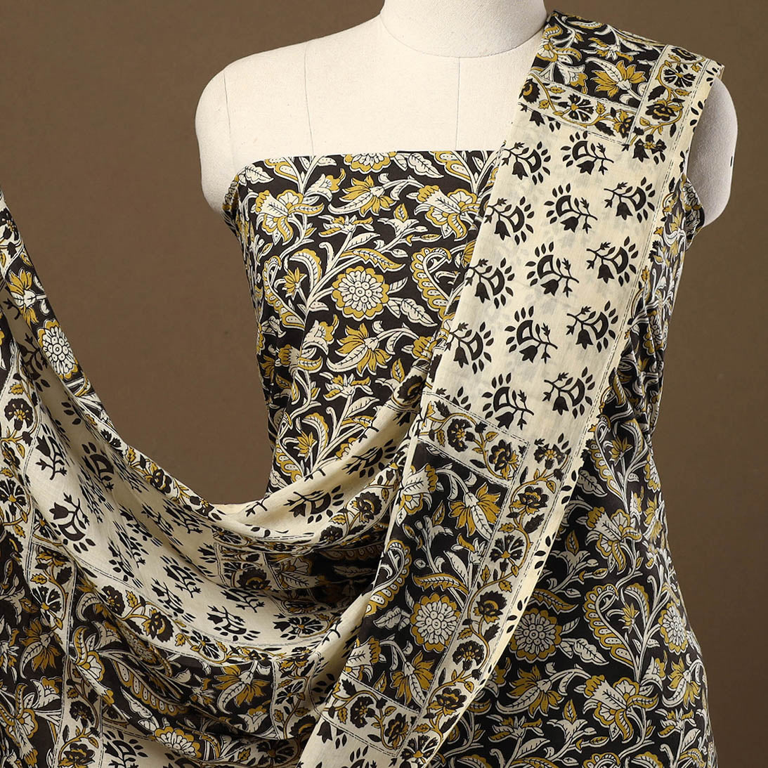 Black - 3pc Block Print Cotton Bagru Dress Material 58