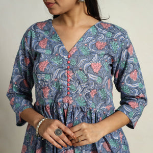 Blue - Block Print Cotton Flared Sanganeri Kurta Set 08