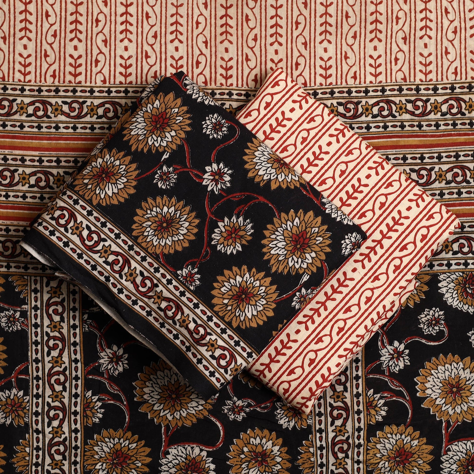 Black - 3pc Block Print Cotton Bagru Dress Material 57