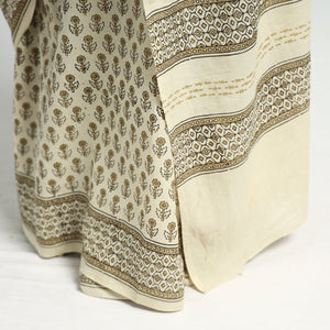 Beige - Akola Hand Block Printed Cotton Saree