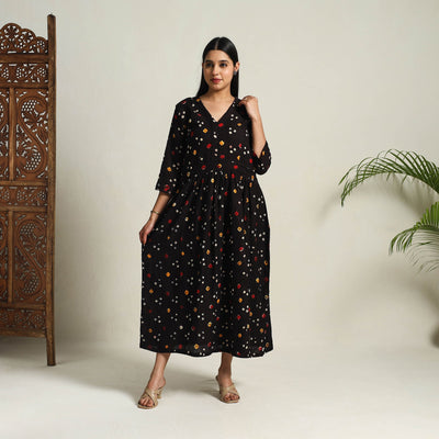 Black - Tie & Dye Cotton Flared Bandhani Dress 11