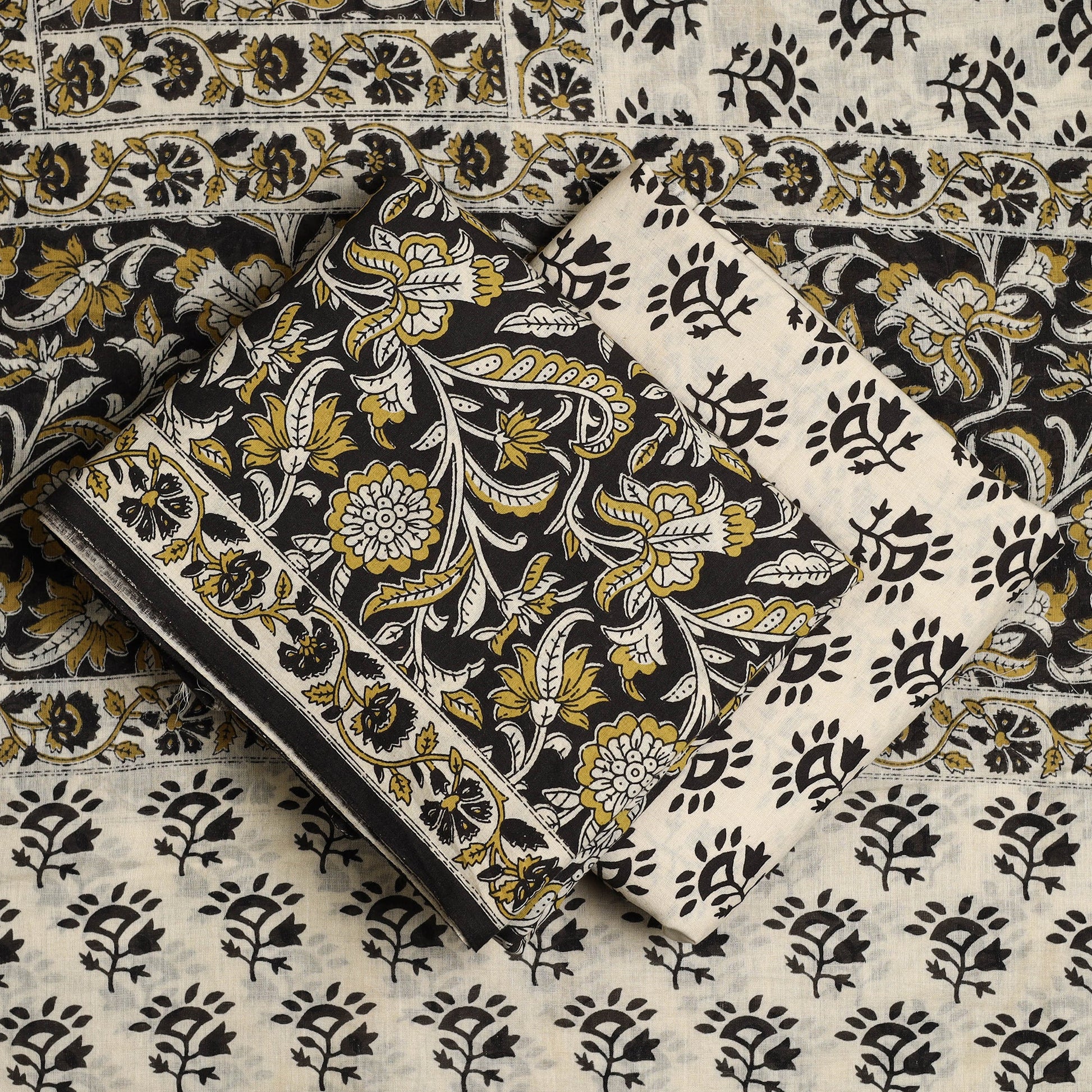 Black - 3pc Block Print Cotton Bagru Dress Material 58