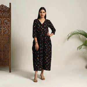Black - Tie & Dye Cotton Flared Bandhani Dress 11