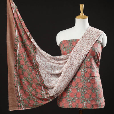 Brown - 3pc Cotton Sanganeri Block Print Dress Material