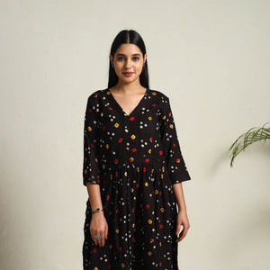 Black - Tie & Dye Cotton Flared Bandhani Dress 11