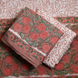 Brown - 3pc Cotton Sanganeri Block Print Dress Material