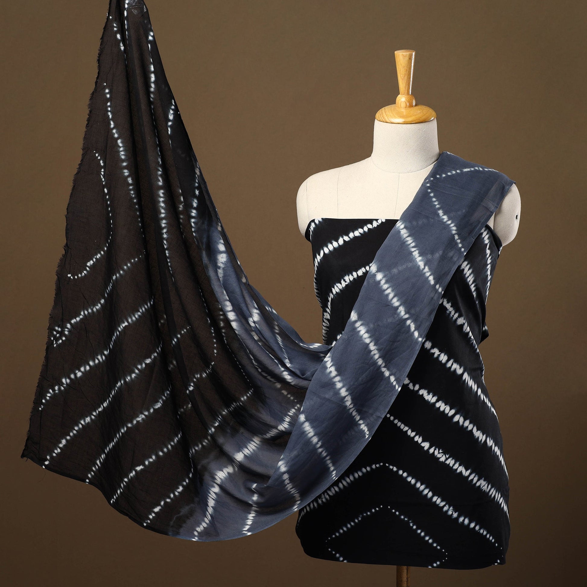 Black - 3pc Mul Cotton Tie-Dye Shibori Dress Material 64