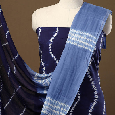 Blue - 3pc Mul Cotton Tie-Dye Shibori Dress Material 65