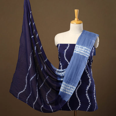 Blue - 3pc Mul Cotton Tie-Dye Shibori Dress Material 65