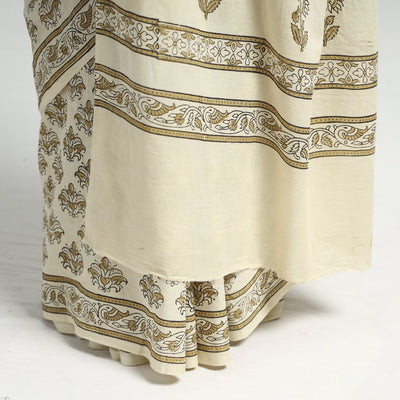 Beige - Akola Hand Block Printed Cotton Saree