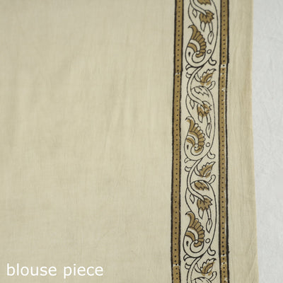 Beige - Akola Hand Block Printed Cotton Saree