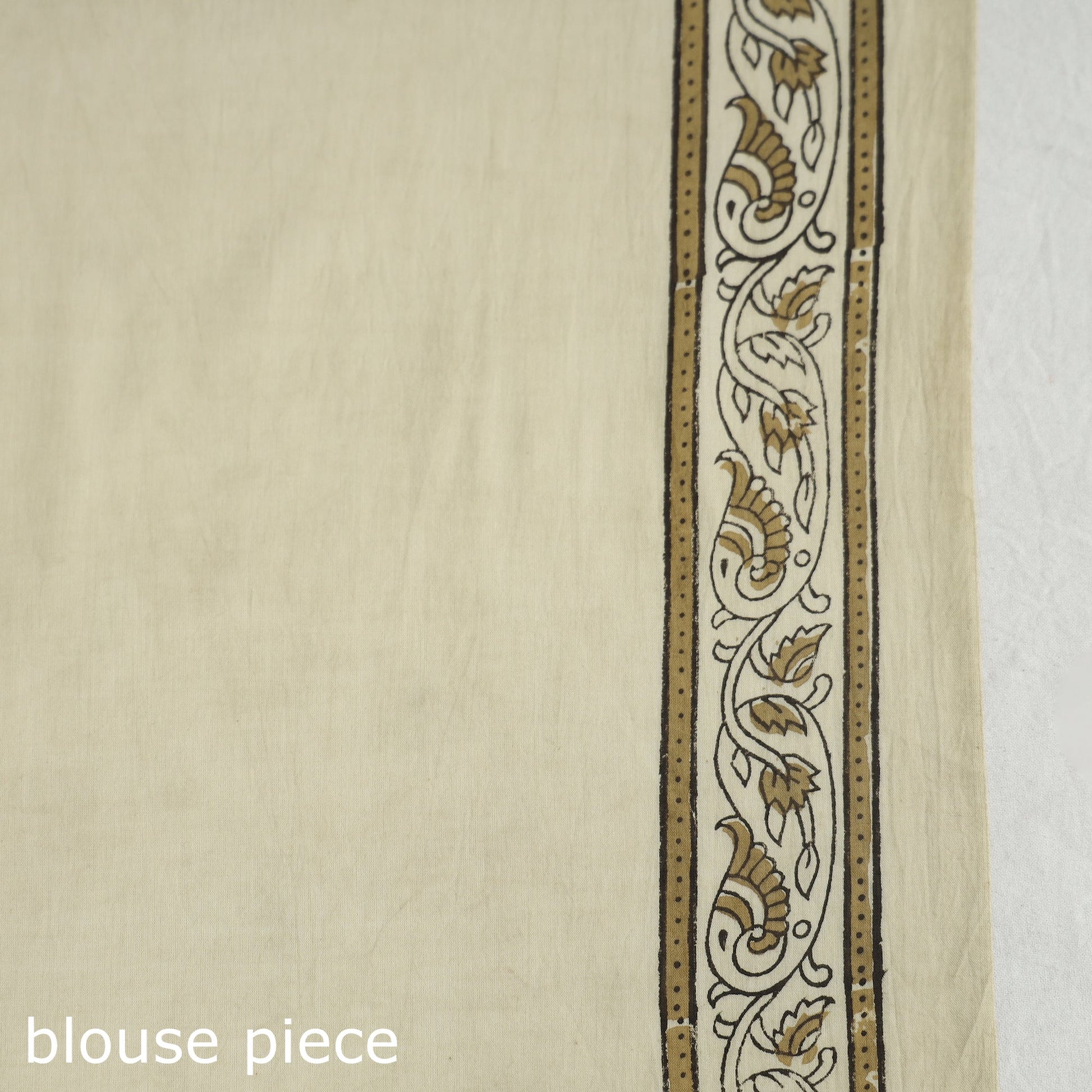Beige - Akola Hand Block Printed Cotton Saree