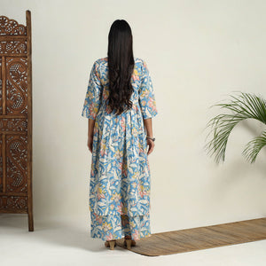 Blue - Block Print Cotton Flared Sanganeri Kurta Set 11