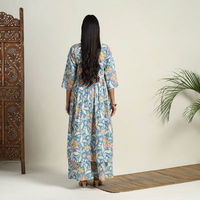 Blue - Block Print Cotton Flared Sanganeri Kurta Set 11