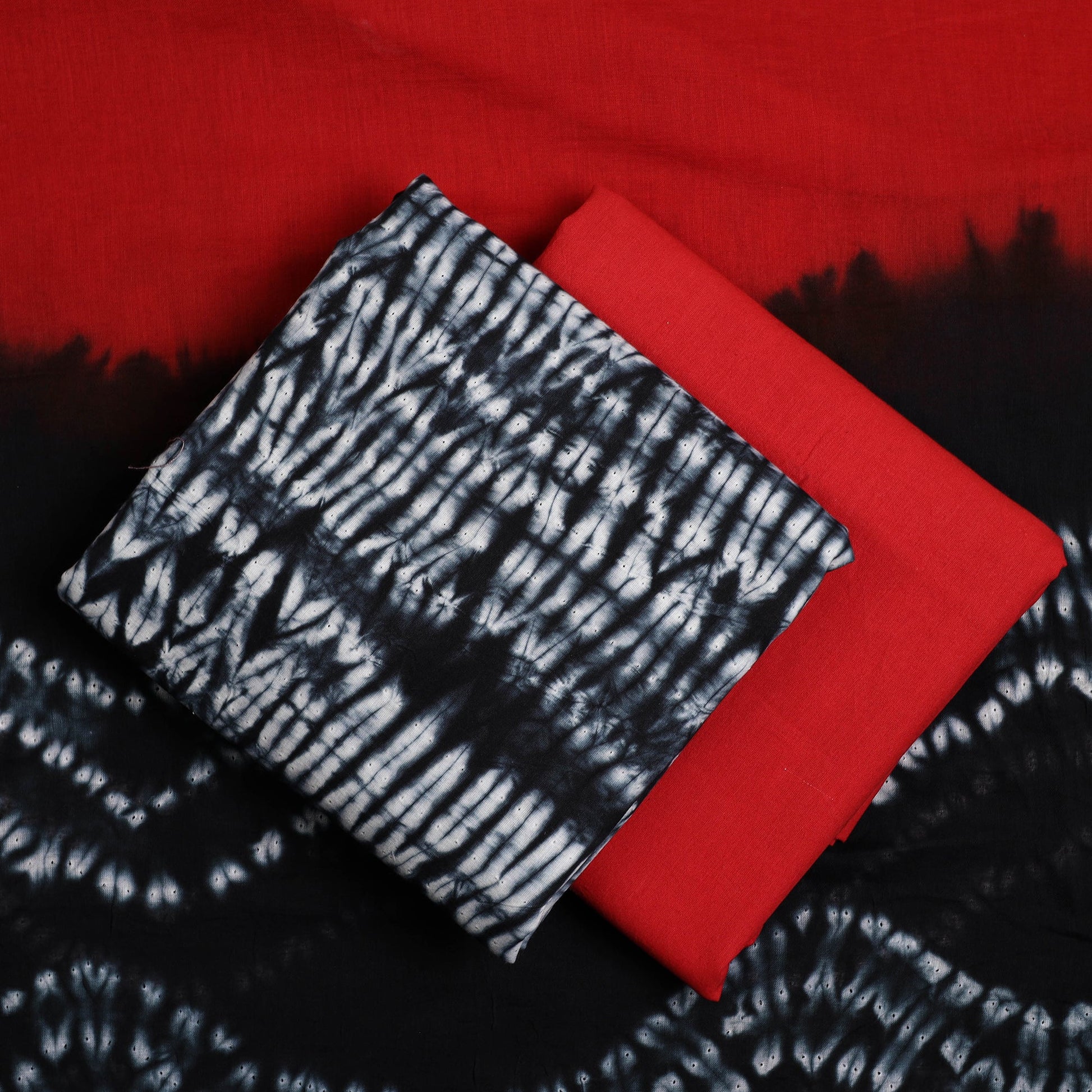 Black - 3pc Mul Cotton Tie-Dye Shibori Dress Material 66