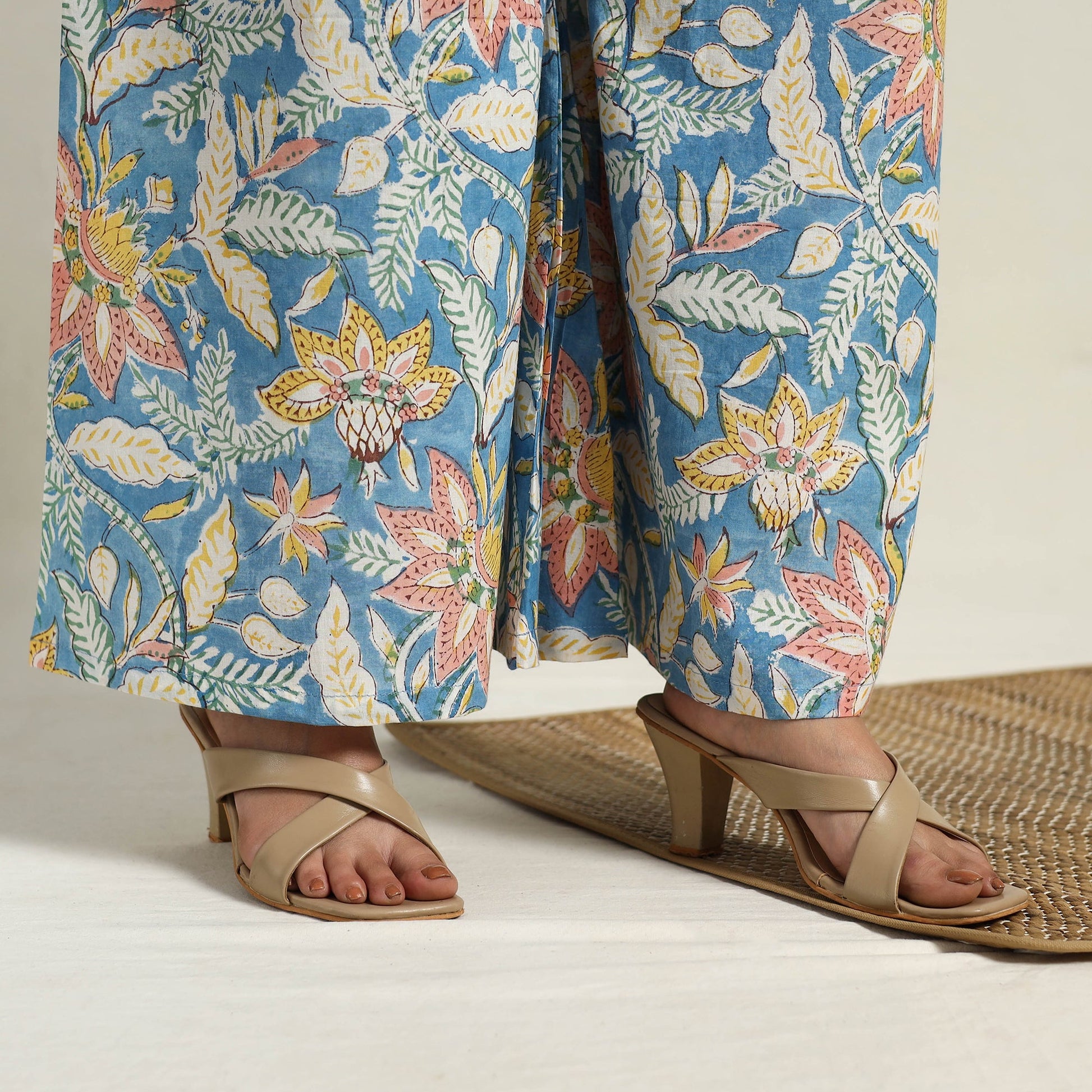 Blue - Block Print Cotton Flared Sanganeri Kurta Set 11