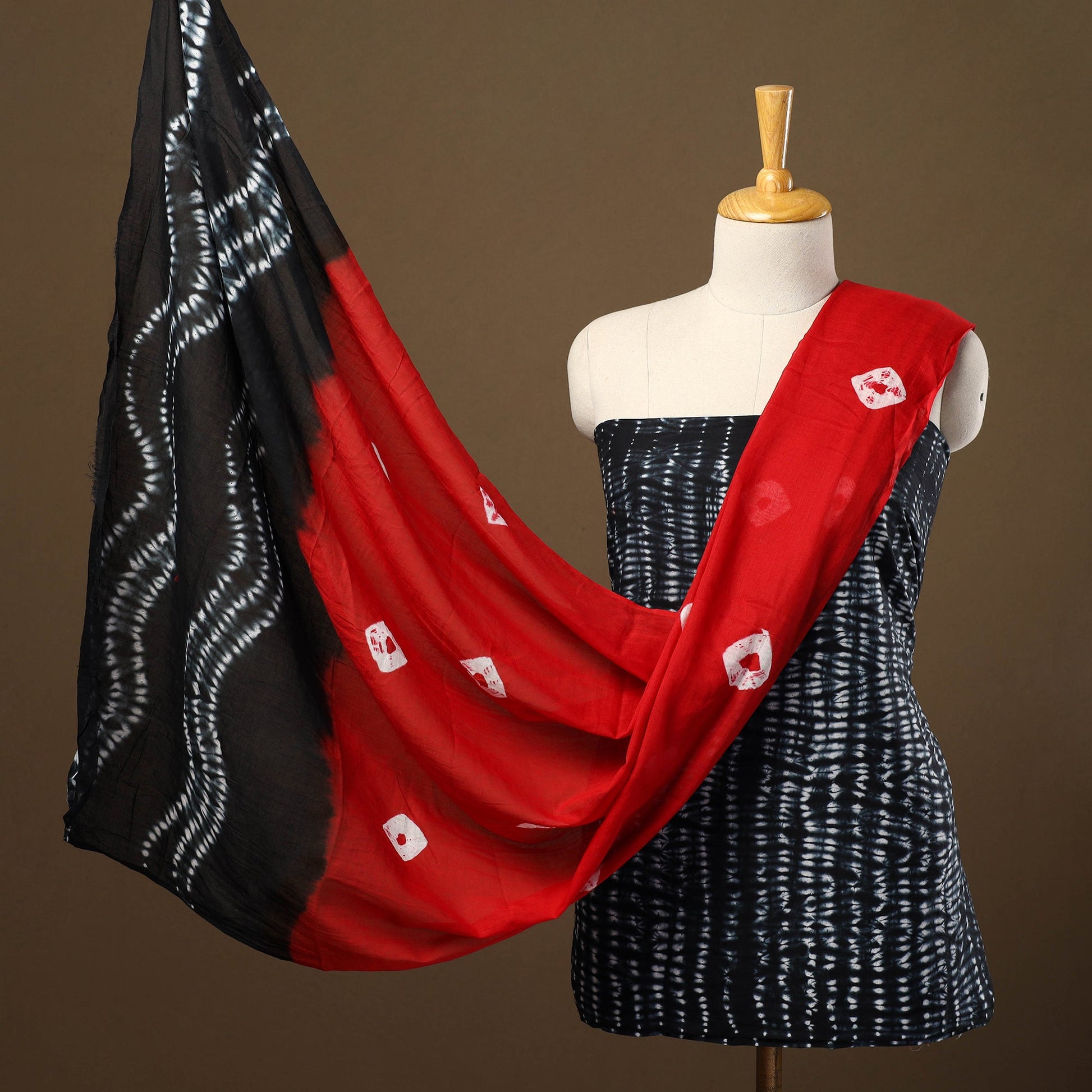 Black - 3pc Mul Cotton Tie-Dye Shibori Dress Material 70