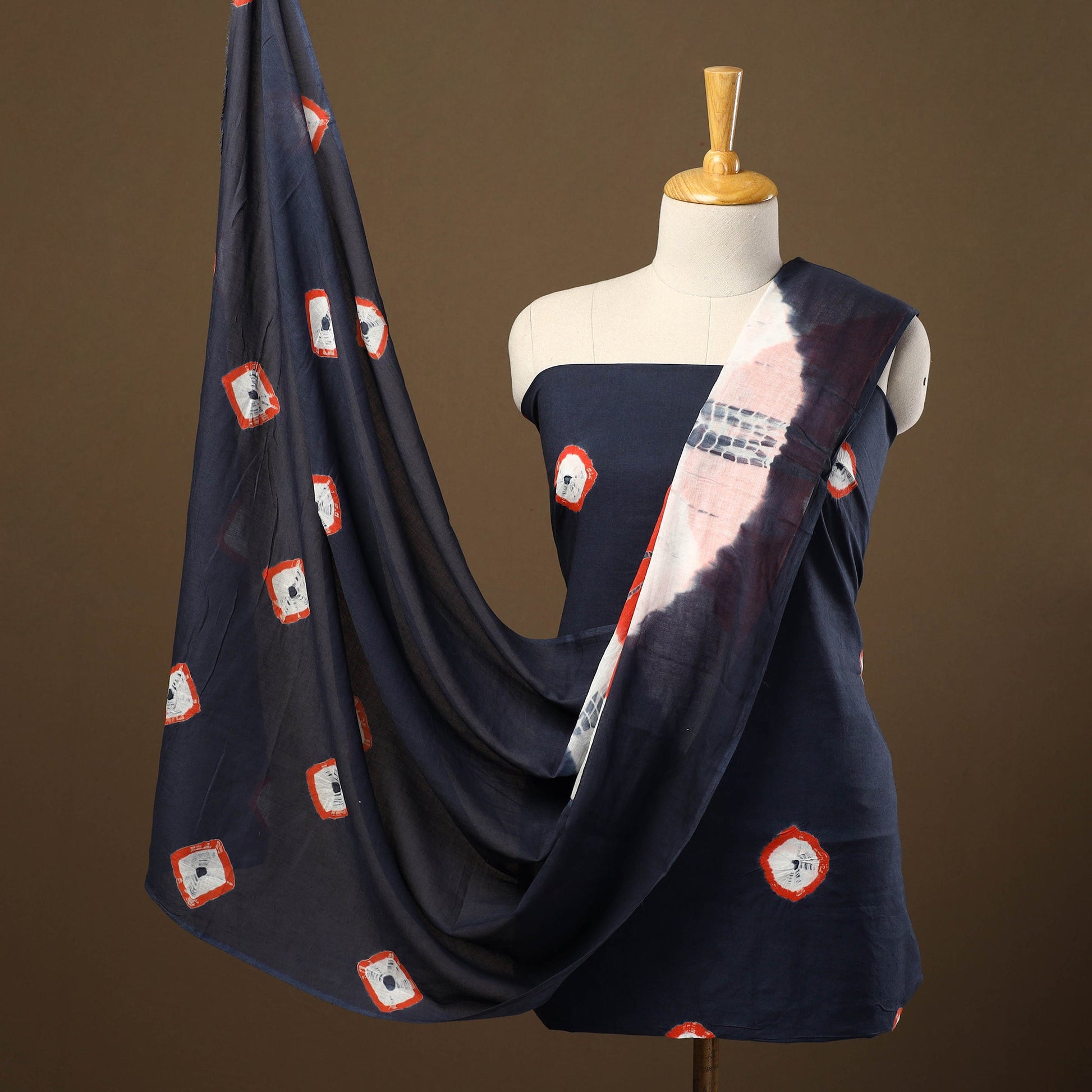 Blue - 3pc Mul Cotton Tie-Dye Shibori Dress Material 72