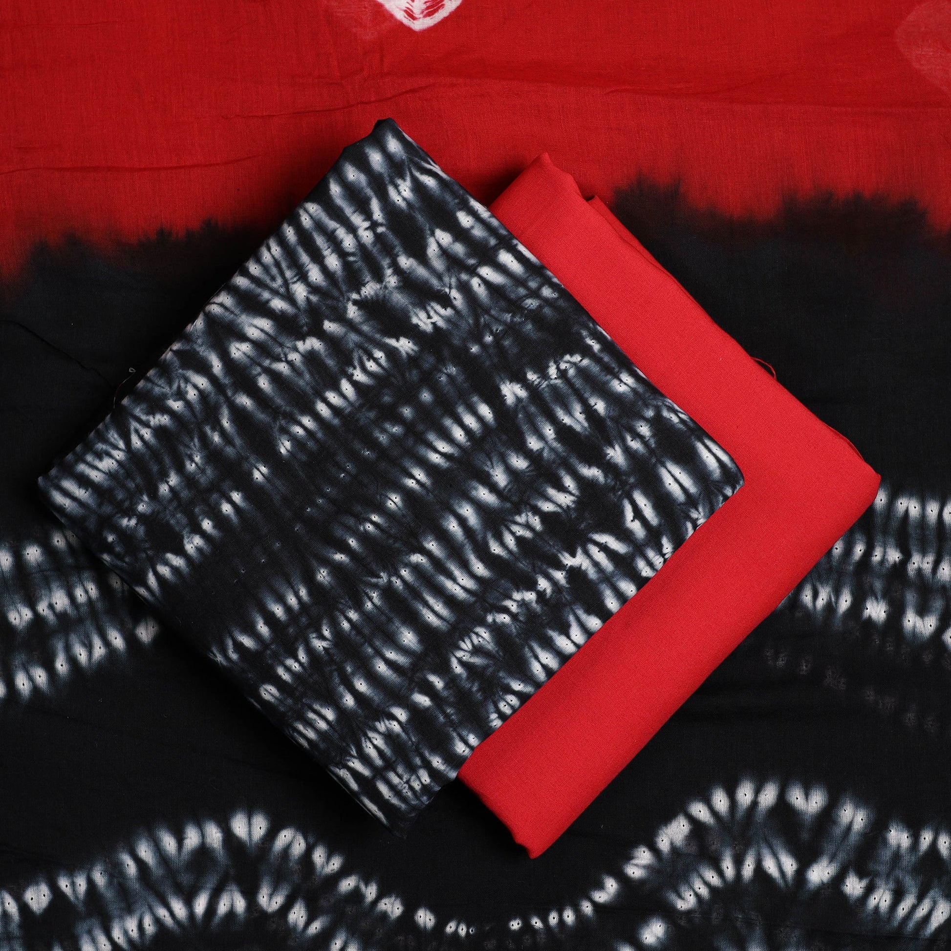 Black - 3pc Mul Cotton Tie-Dye Shibori Dress Material 70