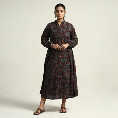 Black - Hand Block Print Cotton Ajrakh Dress