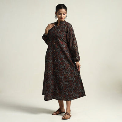 Black - Hand Block Print Cotton Ajrakh Dress