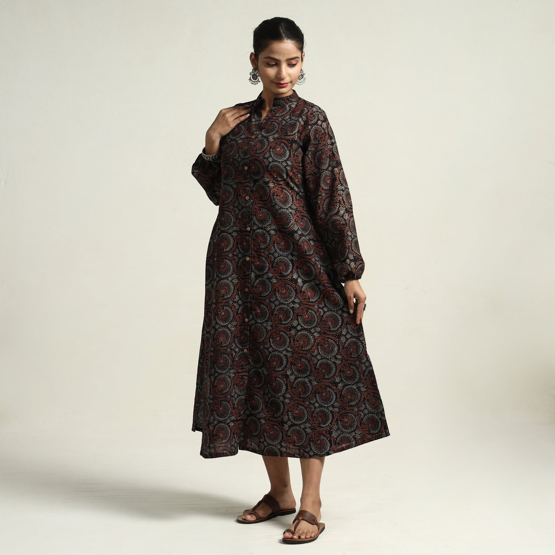 Black - Hand Block Print Cotton Ajrakh Dress
