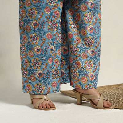 Blue - Block Print Cotton Flared Sanganeri Kurta Set 02