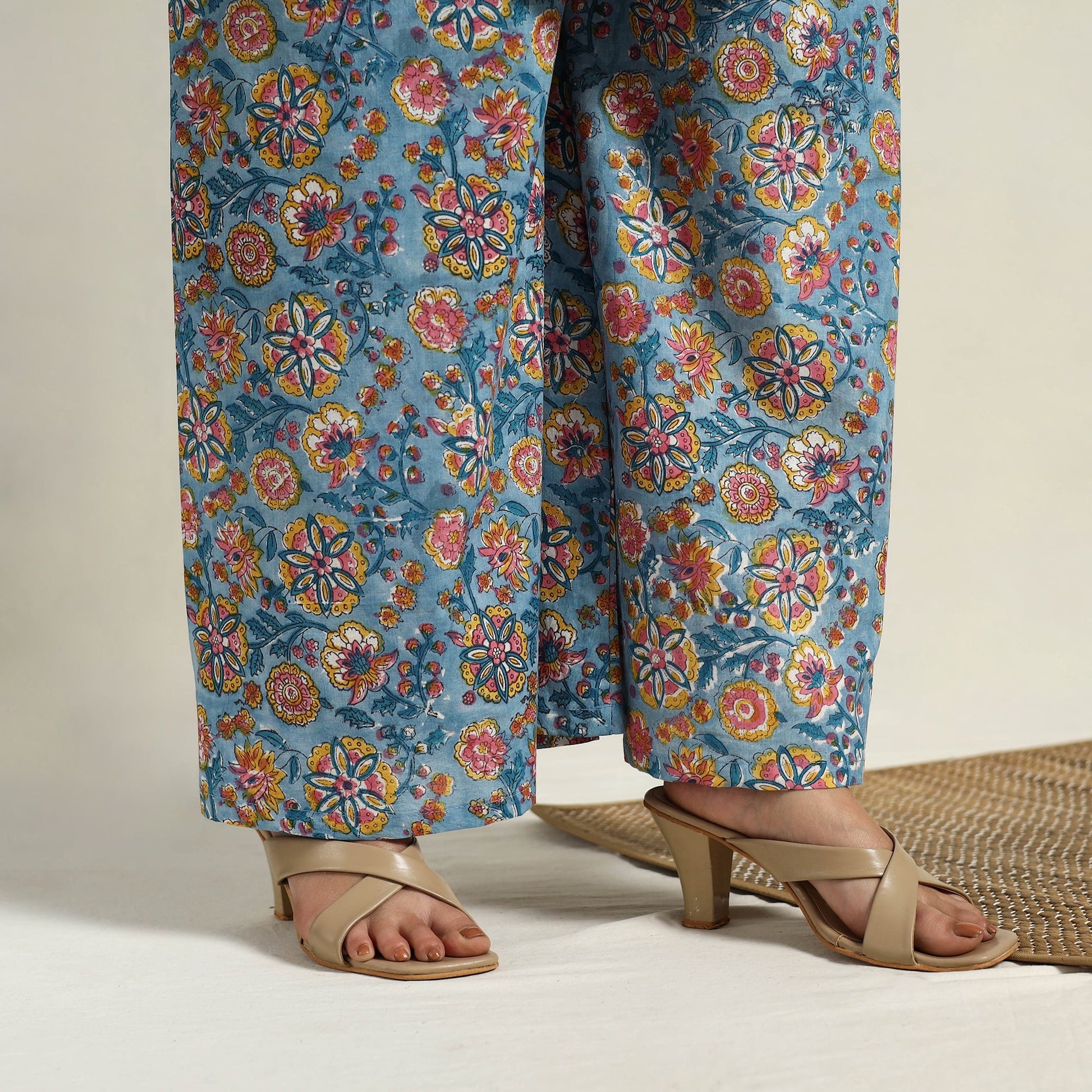 Blue - Block Print Cotton Flared Sanganeri Kurta Set 02
