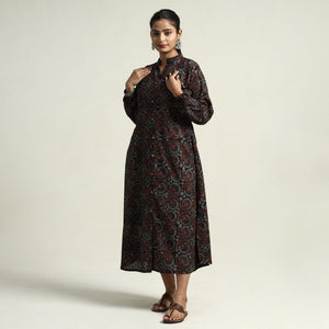 Black - Hand Block Print Cotton Ajrakh Dress