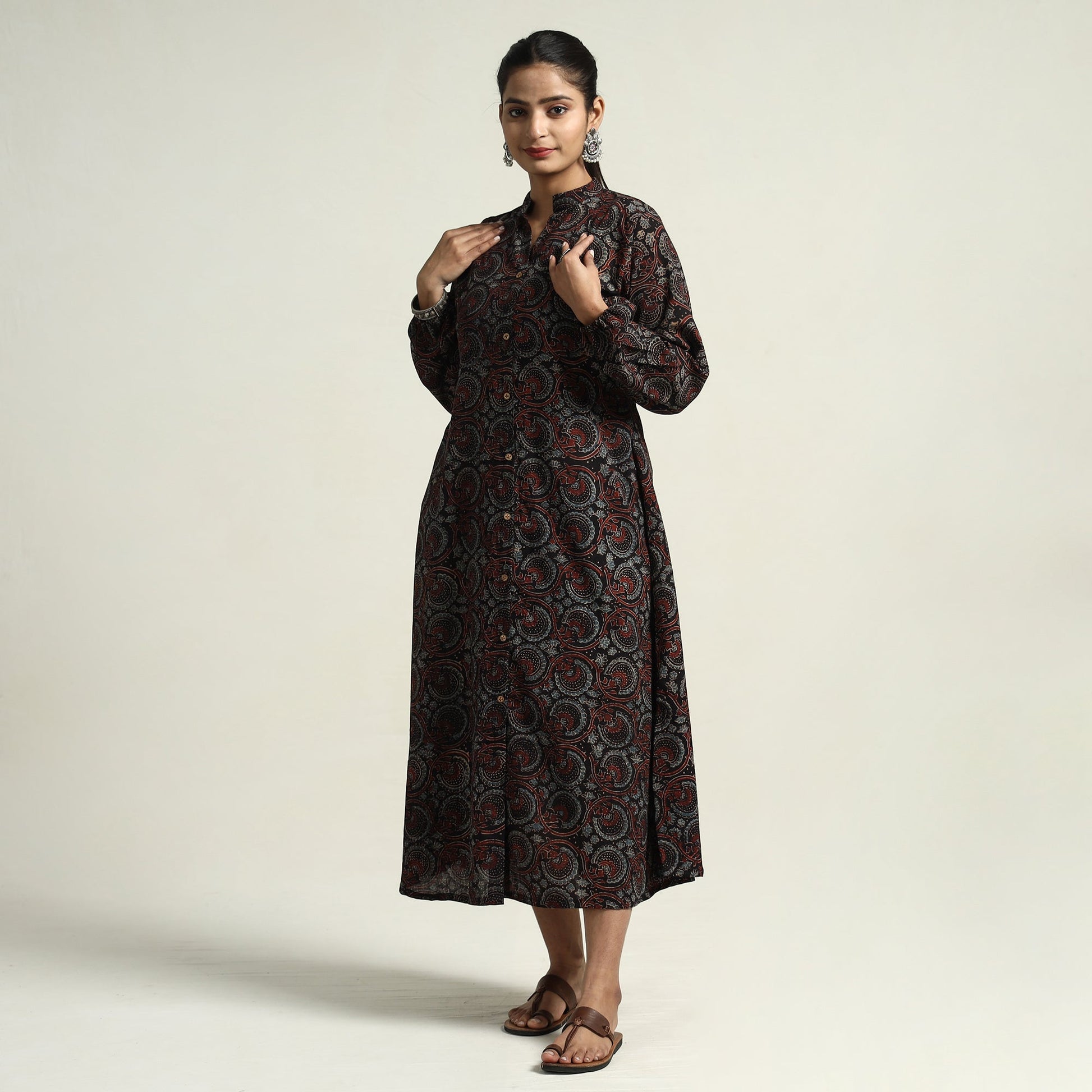 Black - Hand Block Print Cotton Ajrakh Dress