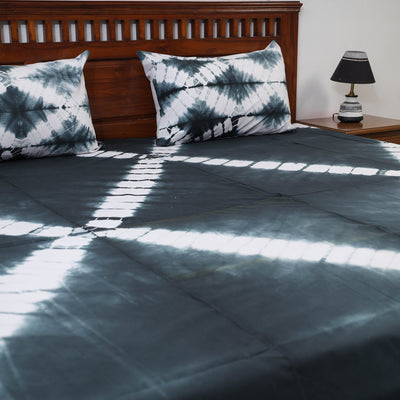 Black - Tie & Dye Cotton Double Shibori Bed Sheet Set
