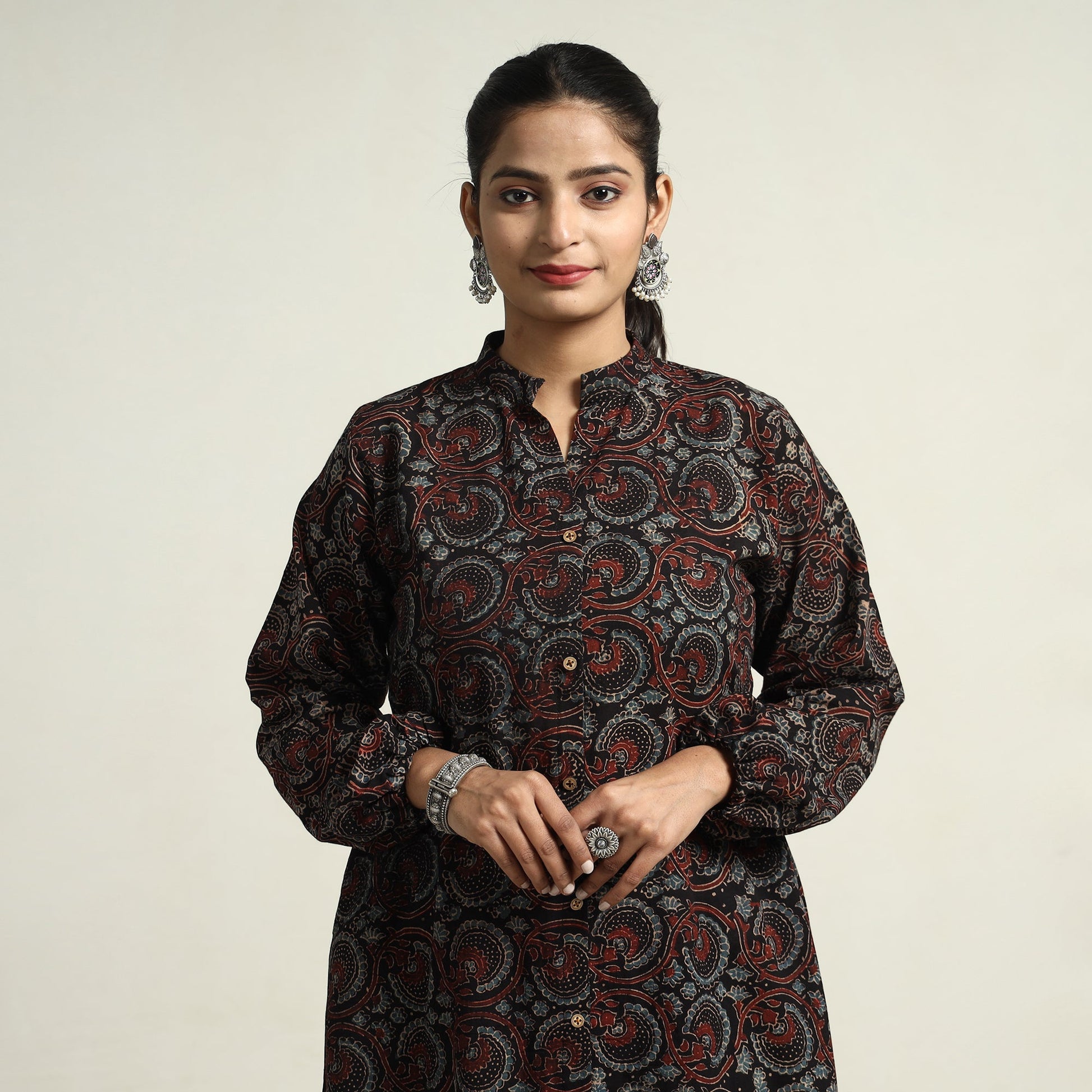 Black - Hand Block Print Cotton Ajrakh Dress