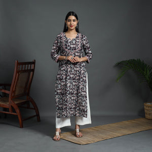 Black - Sequins Work Cotton Straight Sanganeri Print Kurta 09