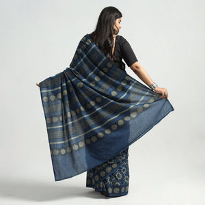 Blue - Akola Hand Block Printed Cotton Saree