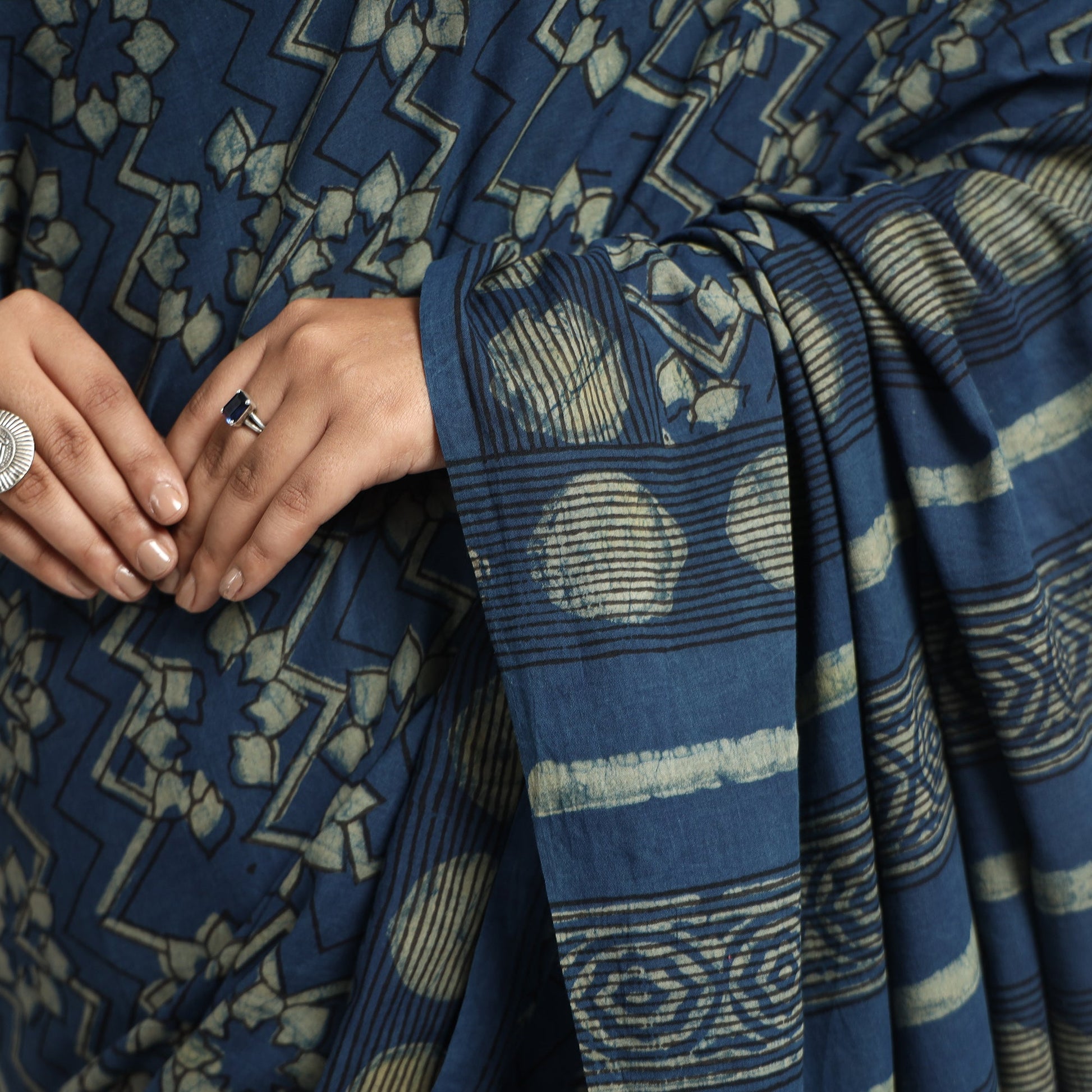 Blue - Akola Hand Block Printed Cotton Saree
