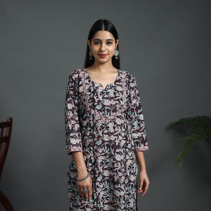 Black - Sequins Work Cotton Straight Sanganeri Print Kurta 09
