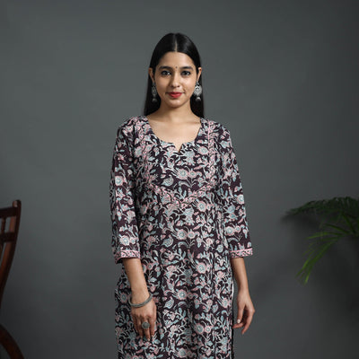 Black - Sequins Work Cotton Straight Sanganeri Print Kurta 09