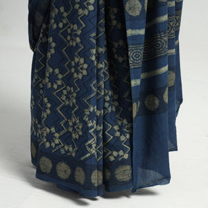 Blue - Akola Hand Block Printed Cotton Saree