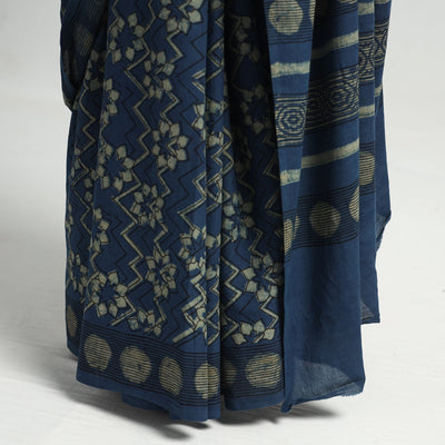 Blue - Akola Hand Block Printed Cotton Saree