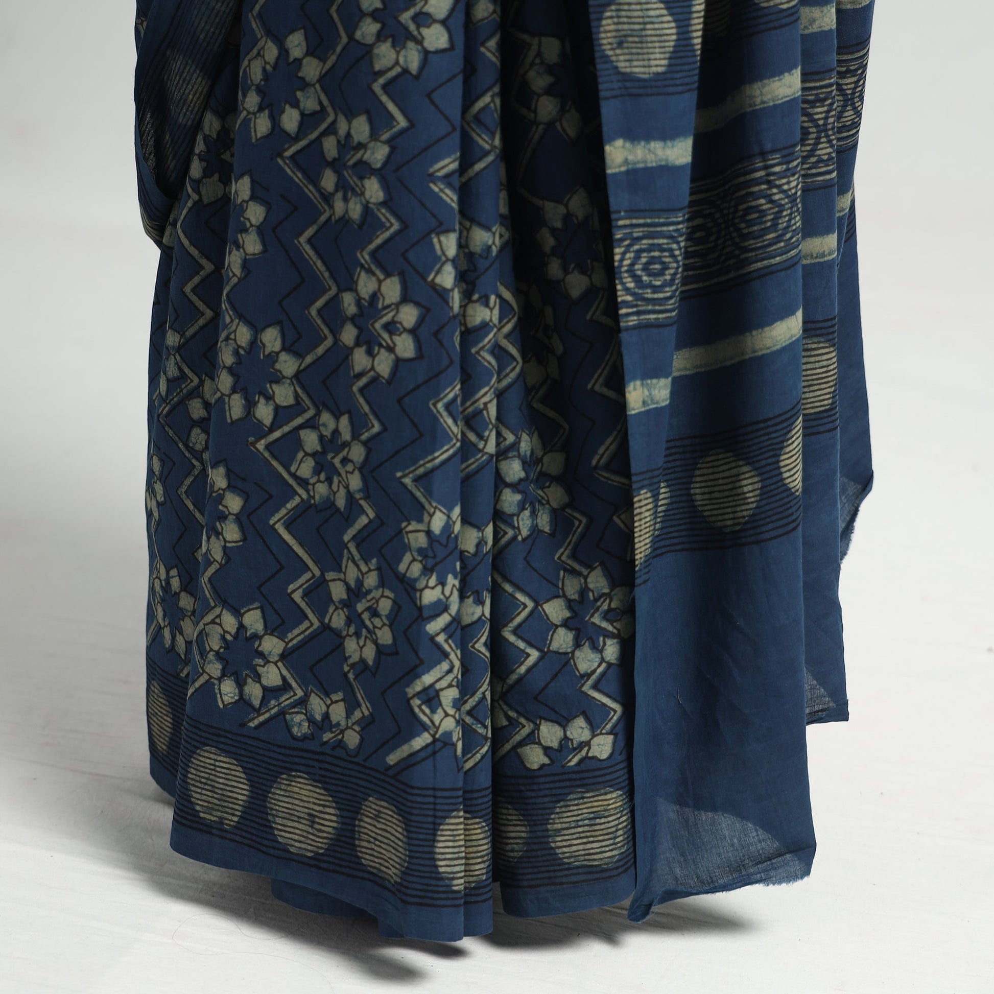 Blue - Akola Hand Block Printed Cotton Saree