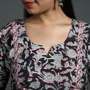 Black - Sequins Work Cotton Straight Sanganeri Print Kurta 09