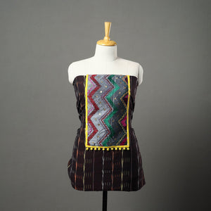Brown - Ikat Cotton Kurta Material with Patchwork (3m) 09