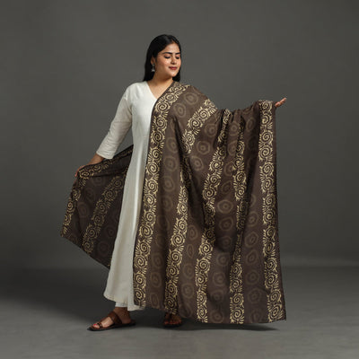 Brown - Block Print Mul Cotton Dabu Bagru Dupatta 61