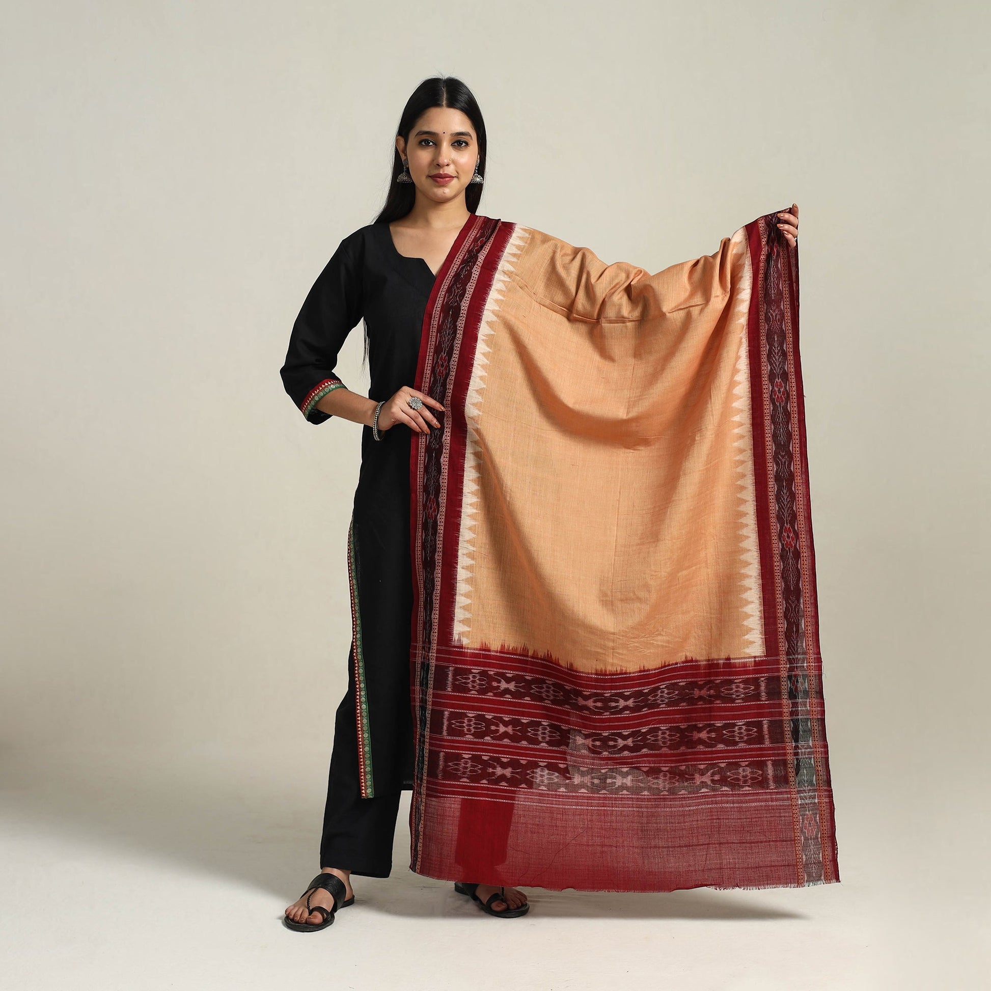 Beige - Handloom Cotton Sambalpuri Ikat Dupatta 02