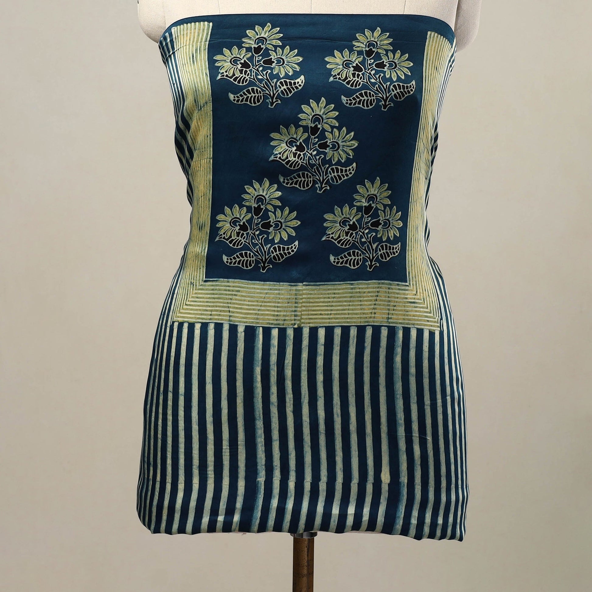 Blue - 2pc Modal Silk Block Print Ajrakh Dress Material 01