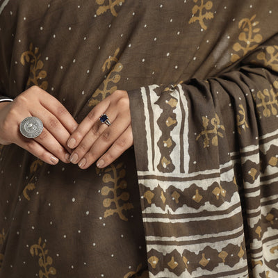 Brown - Akola Hand Block Printed Cotton Saree