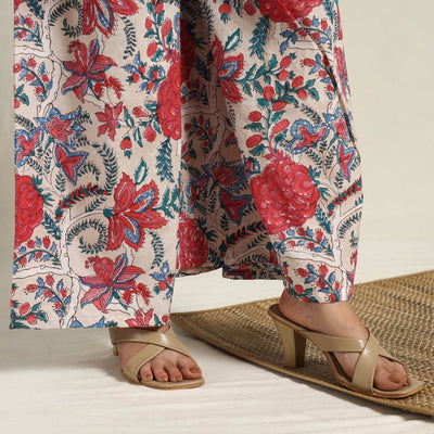 Beige - Block Print Cotton Flared Sanganeri Kurta Set 05